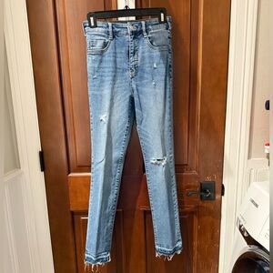 Pilcro Light Blue Distressed Straight Leg Jeans
